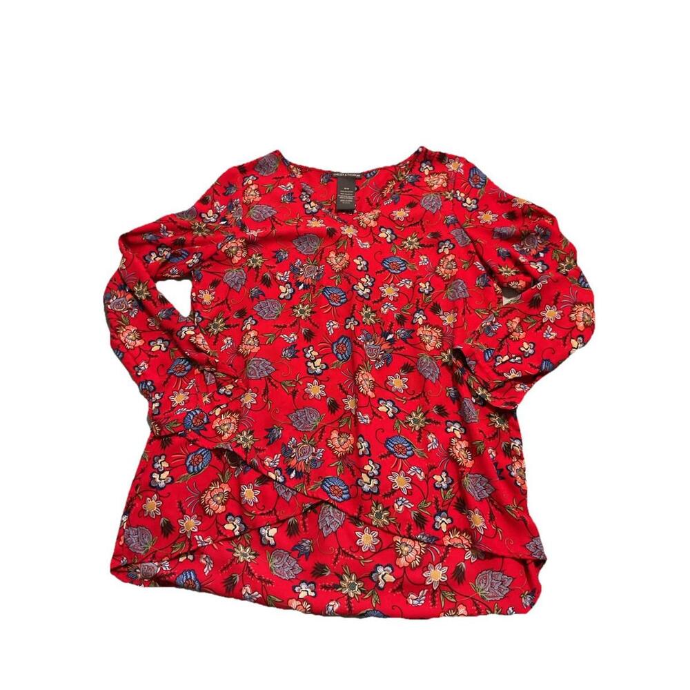 Chelsea & Theodore Women's 3/4 Sleeve Blouse Red Floral Size Medium